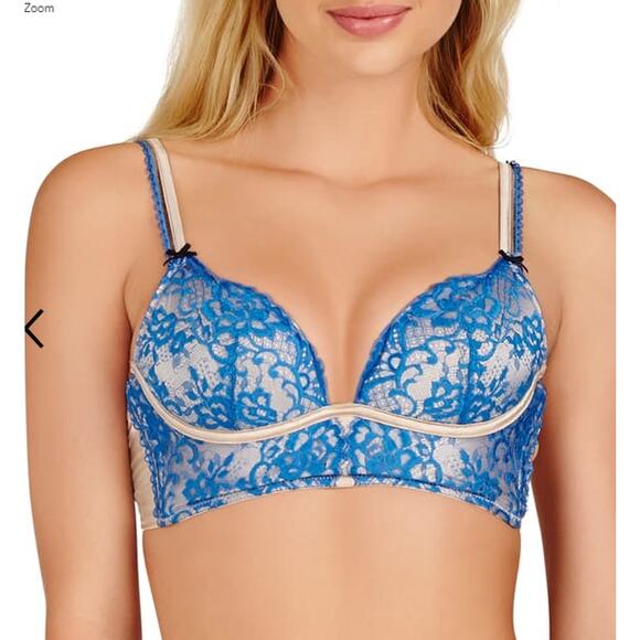 Heidi Klum Bra 34DD 34E Intimates Poolside Affair Blue Lace Satin Underwire NEW - Picture 1 of 13